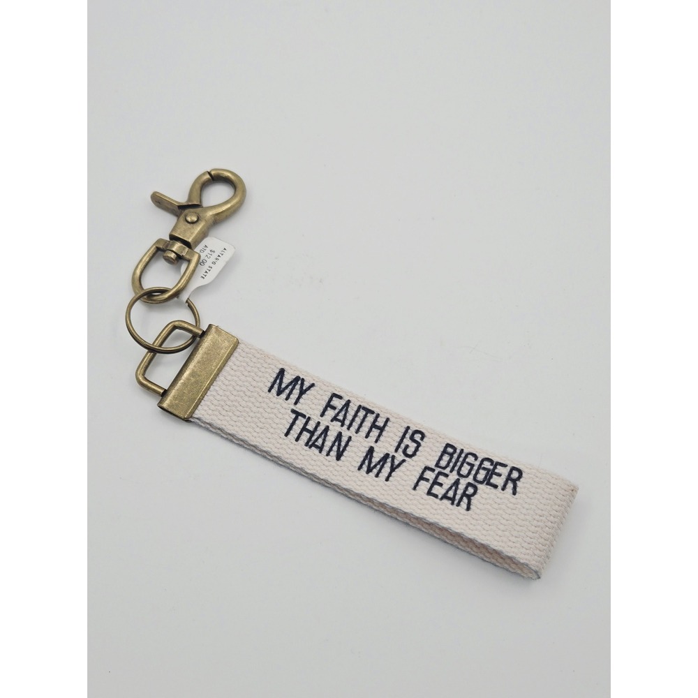 Altar'd State My Faith Is Bigger Than My Fear Canvas Wristlet Keychain Cream